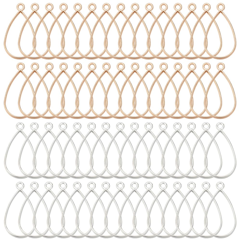 OLYCRAFT 60Pcs Teardrop Open Back Bezel Pendants Teardrop Open Frame Pendant with 2.8mm Hole Teardrop Hollow Frame Pendant Alloy Dangle Pendant for DIY UV Resin Jewelry Making -Silver and Light Gold