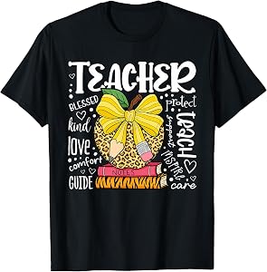 Back to School First Day Leopard Apple Teacher Women Girls T-Shirt