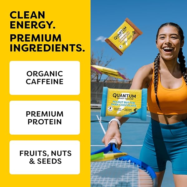 QUANTUM ENERGY SQUARE: ENERGY BAR WITH CAFFEINE & 10G PROTEIN. DELICIOUS HEALTHY SNACK ON THE GO. (VEGAN, GLUTEN-FREE, SOY-FREE, DAIRY-FREE) (CAFFE MOCHA ALMOND CHIP)