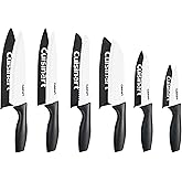 Cuisinart Knife Set, 12pc Ceramic Coated Knife Set with 6 Blades & 6 Blade Guards, Lightweight, Stainless Steel, Durable & Dishwasher Safe (Black/White)