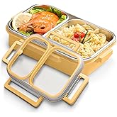GUDGI 304 Stainless Steel Lunch Box for Kids & Adults - Leakproof 2 Compartment Bento Box (25oz) - Dishwasher Safe Meal Prep Container for School, Office, Outdoor (yellow)