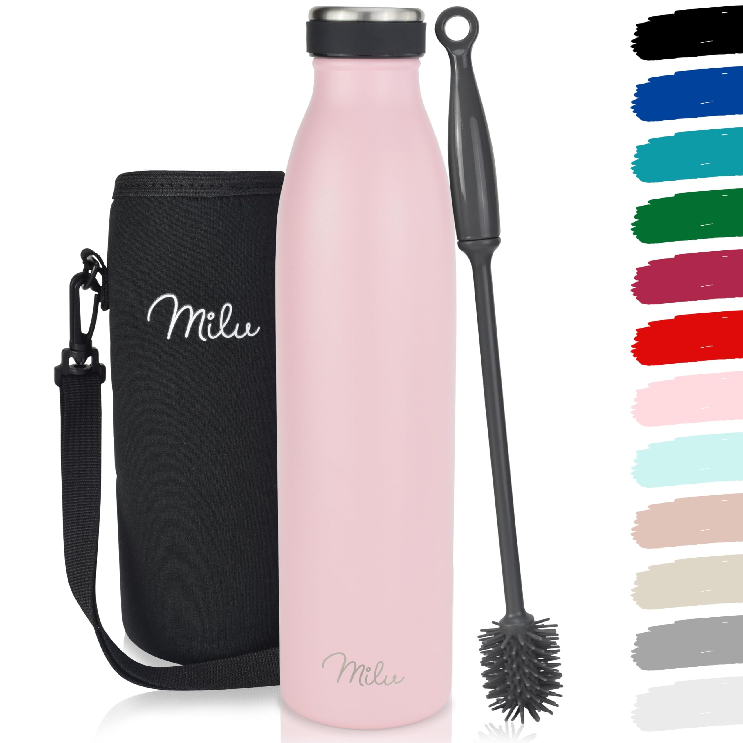 Milu Stainless Steel Drinking Bottle 1000 ml - Insulated Thermo Flask for Water - Leak Proof, Insulated and Double Walled, Carbonated (Pink, 1L) โ image 1