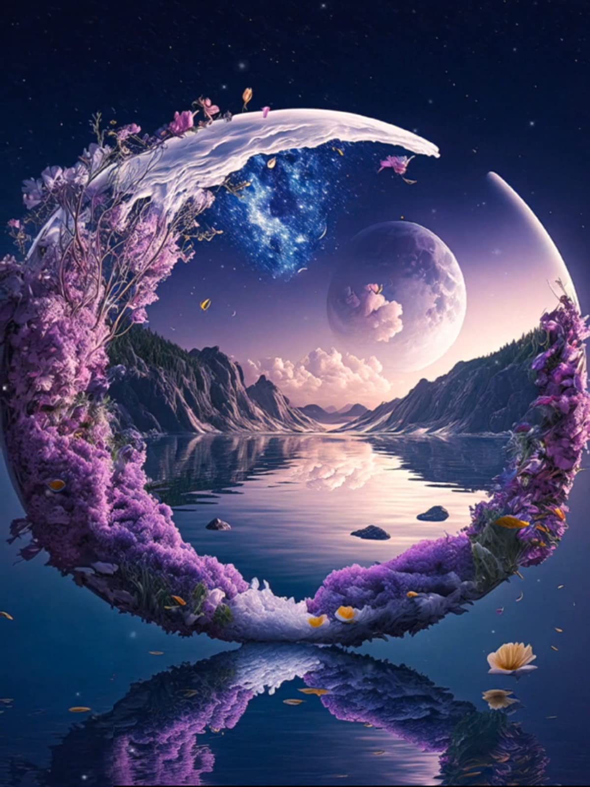 Mrnsiet DIY 5D Diamond Painting Kits for Adults, Diamond Art Crystal Moon Diamond Painting Full Drill Crystal Rhinestone Embroidery Craft Kits for Home Wall Decor Gifts 12X16Inch