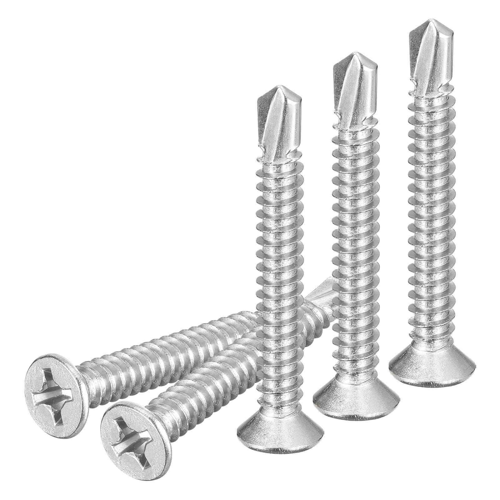 DTGN 50Pcs ST6.3x50mm Self Drilling Screws, 410 Stainless Steel Flat Head Phillips Sheet Metal Screw - Good for Wood to Metal, Furniture - Silver