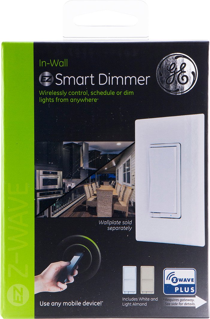 GE Enbrighten Z-Wave Plus Smart Dimmer Switch, Full Dimming, in-Wall, Incl. White and Lt. Almond Paddles, Repeater/Range Extender, Zwave Hub Required, Works with SmartThings, Wink, Alexa, 14294