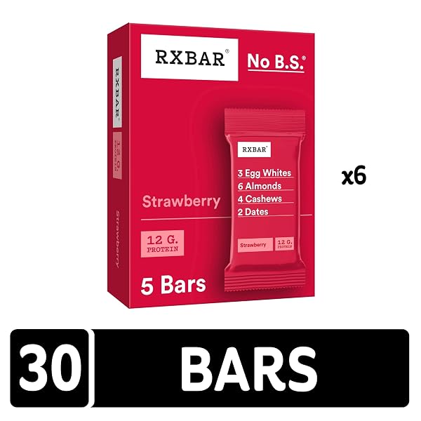 RXBAR PROTEIN BARS, 12G PROTEIN, GLUTEN FREE SNACKS, STRAWBERRY (6 BOXES, 30 BARS)