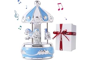 LMMIUU Carousel Music Box Gift Wrapped Ceramic Musical Carousel Color-Changing Lights Music Boxes for Girls Boys Kids Daughter Son Granddaughter Wife Mom Women Birthday Christmas (Blue Star)