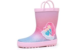 LANCDON Toddler Rain Boots for Boys Girls Waterproof Rubber Kids Rain Boots with Easy on Handles all