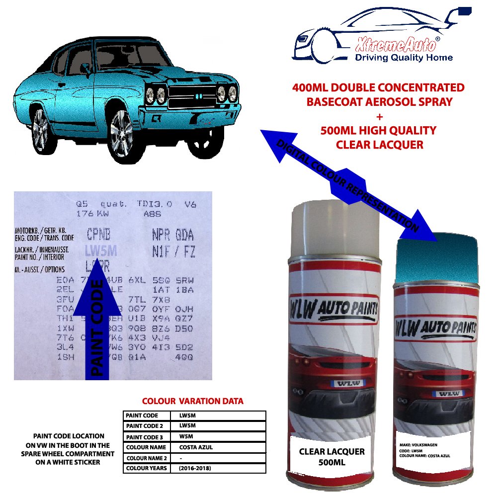 XtremeAuto Car Colour Aerosol Spray Paint COSTA AZUL, Paint Code