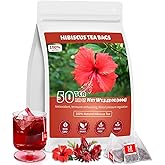 Hibiscus Tea Bags, 100% Natural Hibiscus Flowers Herbal High Blood Pressure Tea Bags, No Sugar/Gluten, Caffeine Free-50 Count (Pack of 1)