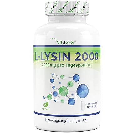 Vit4ever® L-Lysin 2000 - 360 Tabletten - 2000 mg pro Tagesportion - Vegan - Laborgeprüft - L-Lysine Aminosäure hochdosiert mi