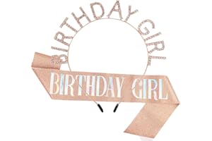 AOPRIE Birthday Crown for Women with Sash Rose Gold Blink Pink Tiara for Women Birthday Girl Headband Princess Crown Rhinestone Party Accessories