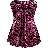 WDIRARA Women's Zebra Striped Tube Top Strapless Sleeveless Pleated Ruffle Y2k Bandeau Tops
