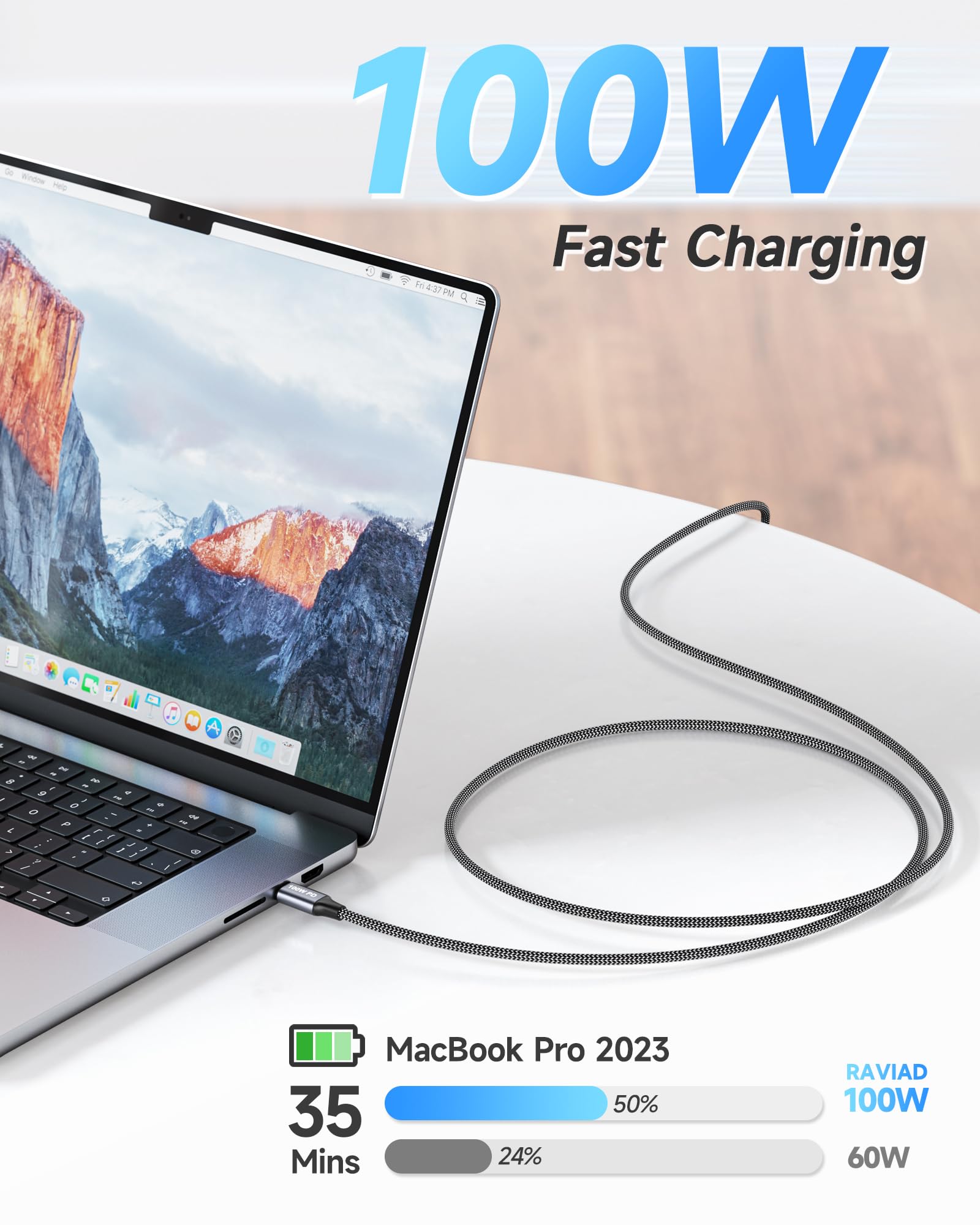 RAVIAD USB C Kabel [2 Stück 1m] 100W Schnellladekabel USB C auf USB C Kabel 2