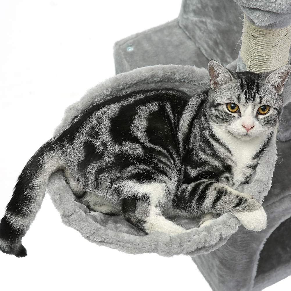SUPERJARE Cat Tree with Plush Perch & Dangling Balls, Activity Kitten Centre Tower Equipped with Basket, Scratching Posts and Plush Condos - Gray : Pet Supplies