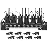D Debra Audio AU800 Pro UHF 8 Channel Wireless Microphone System with Cordless Handheld Lavalier Headset Mics, Metal Receiver, Ideal for Karaoke Church Party (8 Bodypack)