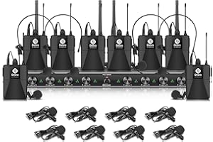 D Debra Audio AU800 Pro UHF 8 Channel Wireless Microphone System with Cordless Handheld Lavalier Headset Mics, Metal Receiver