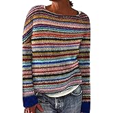 Fair Isle Sweater Women Oversized Vintage Long Sleeve Crewneck Sweater Colorful Fairisle Argyle Knit Pullover Top