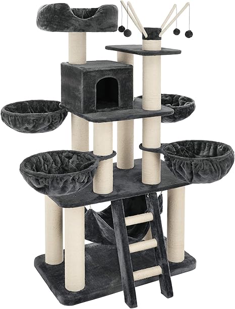 Tectake Arbre A Chat 195 Cm Griffoirs En Sisal Resistant Avec 4 Niches Douces 1 Cabane 1 Hamac Avec 4 Balles De Jeu Plusieurs Couleurs Gris Blanc No Amazon Fr Animalerie