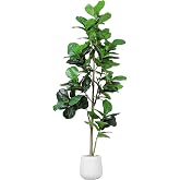 7ft Artificial Fiddle Leaf Tree Faux Plant Fake Ficus Lyrata Silk Trees | Artificial Fig Trees with White Planter, Faux Plants for Indoor Office Living Room Home Decor, Housewarming