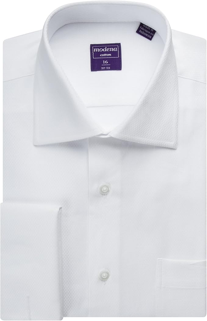Modena Mens White Textured French Cuff Dress Shirt (14.5 23) at Amazon