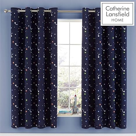 Catherine Lansfield Happy Space Easy Care Eyelet Curtains Navy