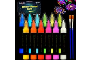 FansArriche Glow in the Dark Paint, 12 Colors x 20 ml Fabric Paint for Clothes, Canvas, Glasses, Rocks, Party Favors, 3D Neon Acrylic Paint for Easter, Halloween, Christmas Decorations