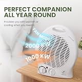 Coselena Electric Heater 2kW Fan with 2 Heat Settings Thermostat White view 2