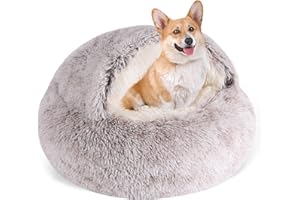 HYQ Small Dog Bed, Cozy Cat Cave Bed, Cat Beds for Indoor Cats Washable, Non-Slip Cat Beds, Calming Dog Bed with A Hooded Cover, Removable Dog Bed with Cover for Small Medium Pets, Coffee,24Inch