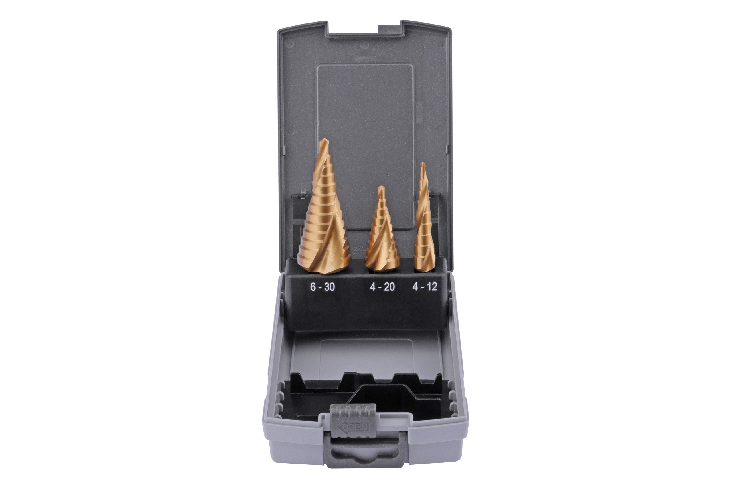Professional Step Drill Bit Set 4 to 30 mm HSS-G TIN Spiral Grooved