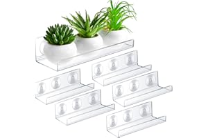 Yuxung 6 Pack Suction Cup Shelf for Plants Window, 12 Inch Acrylic Ledge Window Sill Extender for Plants, Suction Cup Clear Acrylic Shelf for Succulent Planters, Herb Pots, Indoor Plants