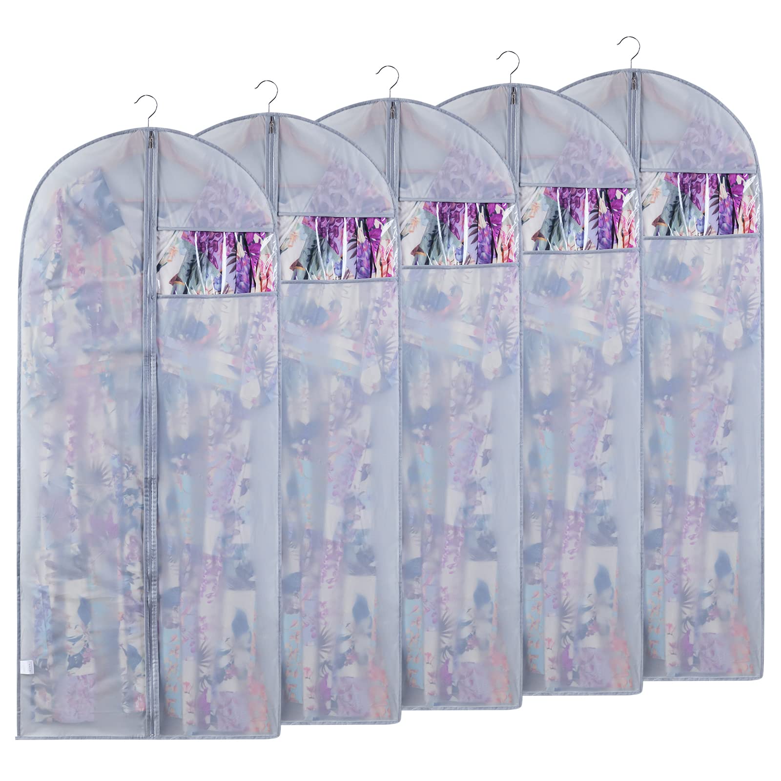 Niviy 5pcs Suit Cover with Zip, Hanging Clothes Cover with Visible Clear Window Travel Garment Bags Dust Proof Waterproof Moth Moisture 60x140cm