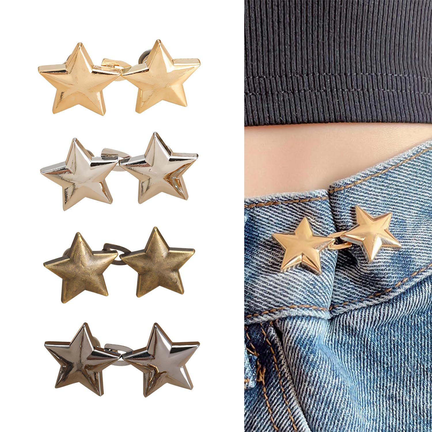 8 Pcs Jean Buttons, Waist Tightener Clips Jean Button Tightener Sewing Clips Jeans Buttons for Jeans Shirts Clothes Reusable and Adjustable