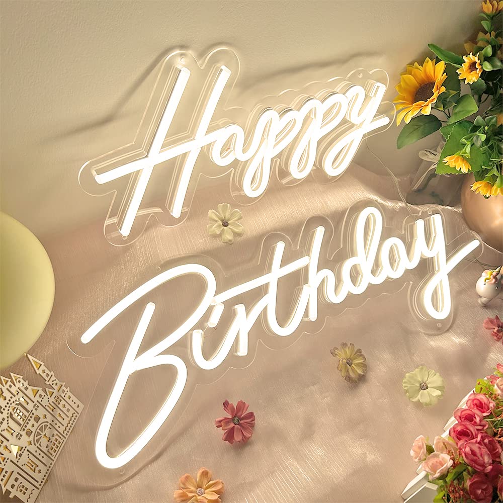 Happy Birthday Neon Sign Large 40"/23" - Happy Birthday Sign 12V - Happy Birthday Light Up Sign with Dimmable Switch - 2PCS Reusable Happy Birthday LED for Backdrop for All Age - Bdun, Warm White