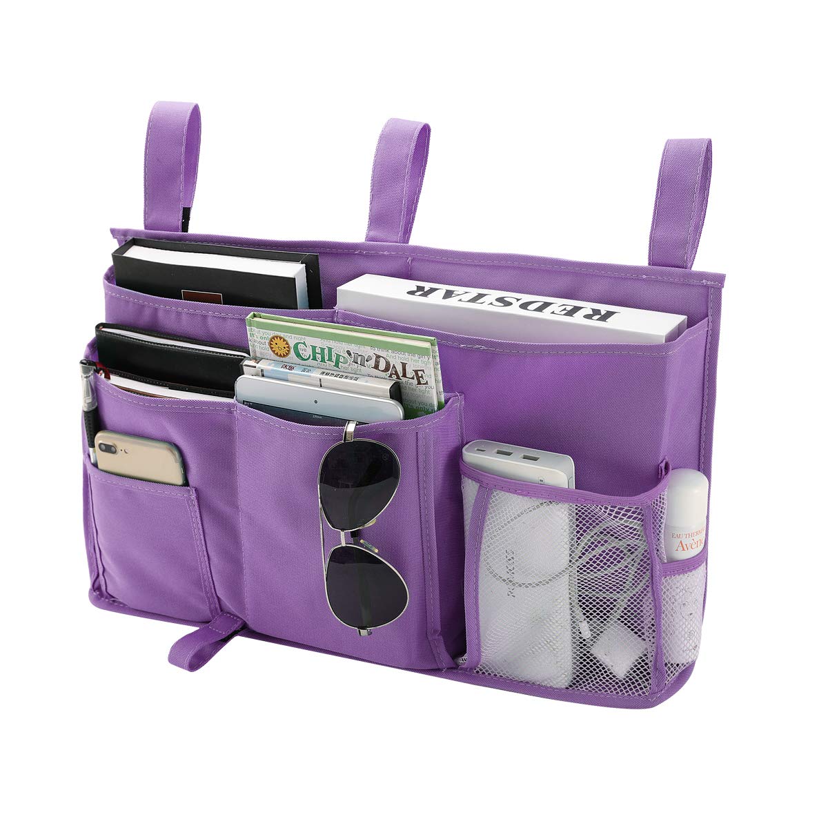 Bseash Bunk Bed Organizer, Bedside Caddy Hanging Bed Organizer Storage Bag 8 Pockets, for College Dorm Rooms Bed, Hospital Bed, Baby Bed Rails, 600D Oxford Cloth (Purple)