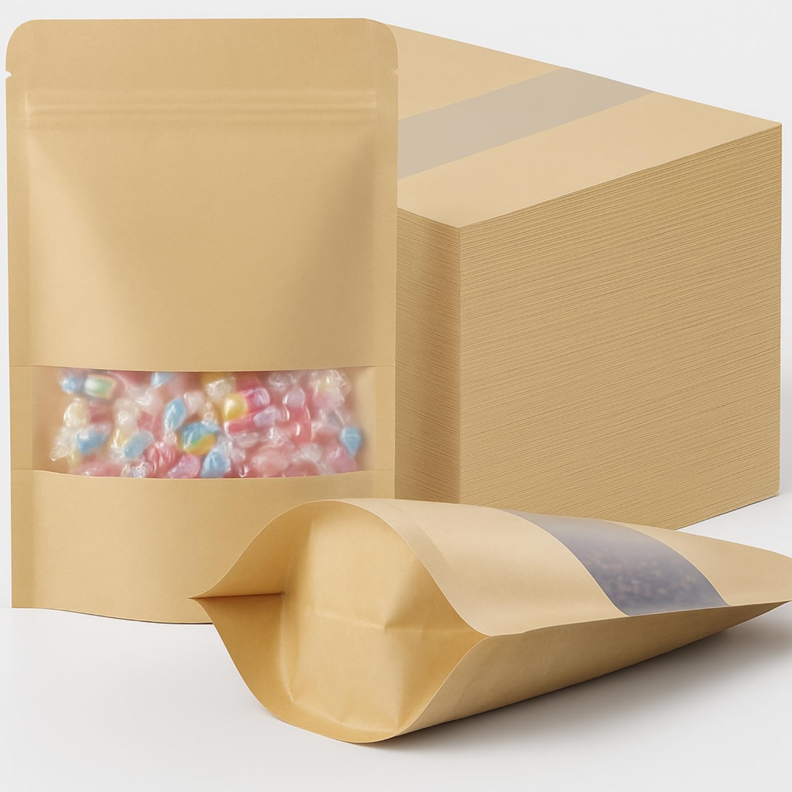 Photo 1 of Geosar 150 Pcs Kraft Bags with Window 8.5 x 12.5 Inch Stand up Kraft Pouches Bulk Zipper Paper Pouches Food Storage Reusable Heat Sealable Bags for Packaging Home Business Office