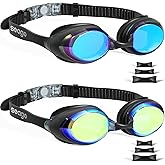 Seago 2 Pack Swimming Goggles Anti-fog Anti-UV Mirrored Swim Goggles Adult Women Men