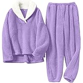 Muchpow Girls Fuzzy Pants Set Winter Flannel Pullover Cozy Fleece Fluffy Sweatshirt Top Pants Sweatsuit 2 Piece Outfit