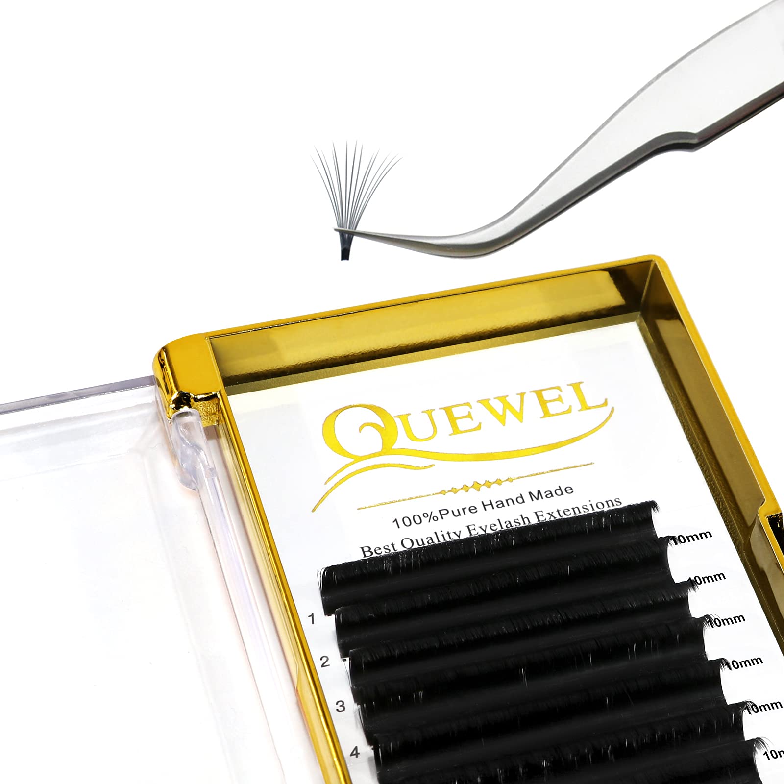 QUEWEL Easy Fan Russian Volume 2D-20D 0.12D Curl 10mm Self Fanning Eyelash Extensions with Automatic Blooming