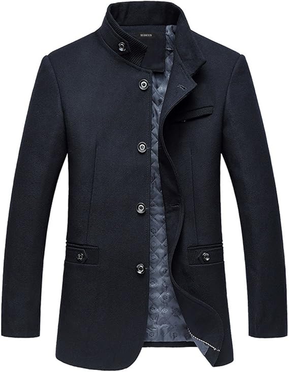 Nidicus Men Single Breasted Peacoat Winter Warm Thick Wool Blend Jacket Darkblue L at Amazon Men 