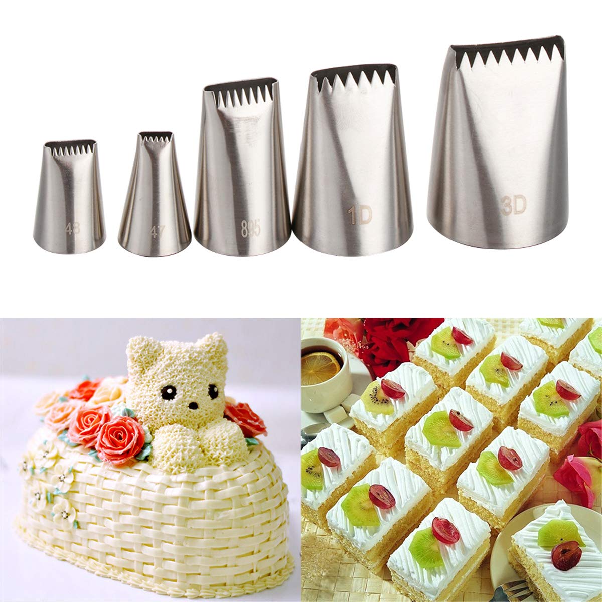 FantasyDay 5 Piece Stainless Steel Piping Tips Piping Nozzles Cake Decorating Set Cookies Cupcake Icing Decorating Supplies - Christmas Birthdays Anniversary Wedding DIY Pastry Making Tools #4