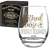 Retirement Wine Glass Gift for Nurses - Officially Discharged Funny 15oz Novelty Cup 2026, Unique Retirement Party Present for Nurse Coworkers Friends & Medical Staff -296