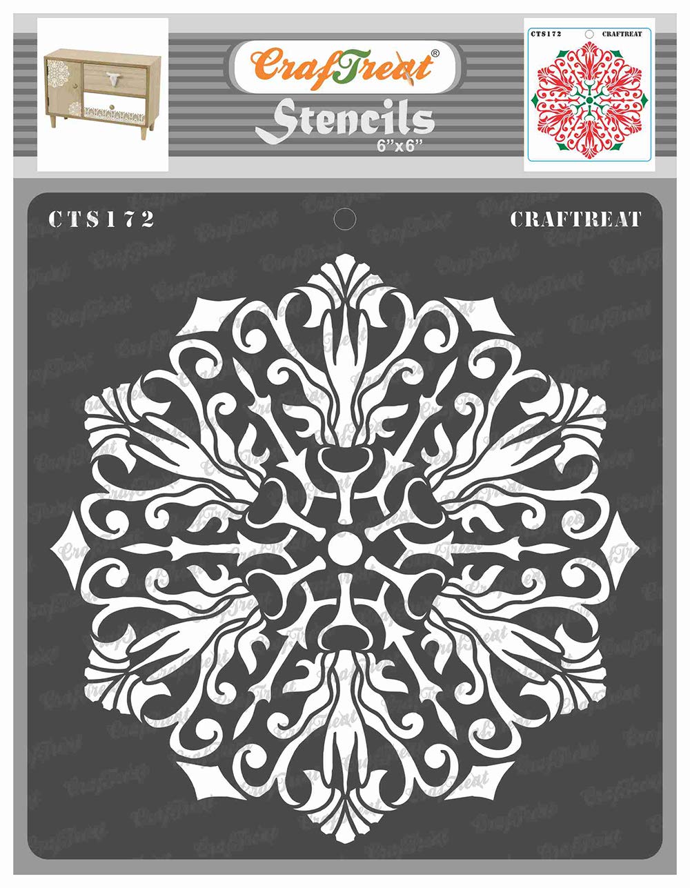 CrafTreat Reusable Doily Mandala Stencils for Painting on Wood, Canvas, Paper, Fabric, Floor, Wall and Tile - Flourish Doily - 6x6 Inch - DIY Art and Craft Stencils