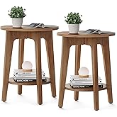 VASAGLE MAEZO Collection - Set of 2 Side Tables, 2-Tier Small Round End Tables, Nightstands with Tapered Legs, Curved Transitions, for Small Spaces, Living Room, Bedroom, Rustic Walnut ULET289K01