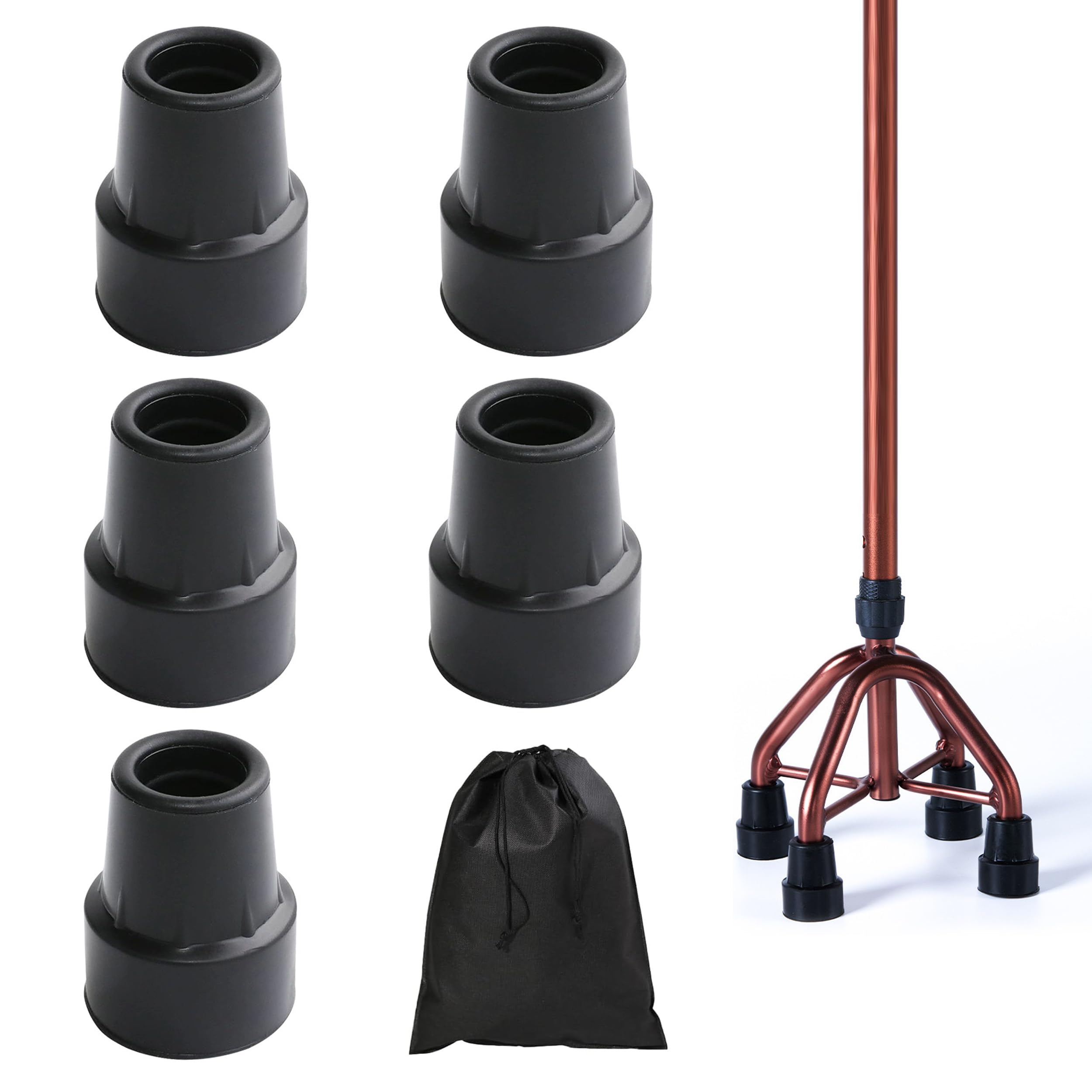 Walking Stick Rubber Ends, 5PCS Non-Slip Stable Replacement Cane Tip, 19mm Ferrules for Walking Sticks, Heavy Duty Rubber Walking Stick Fits Most Hiking Sticks Trekking Poles Walking Canes