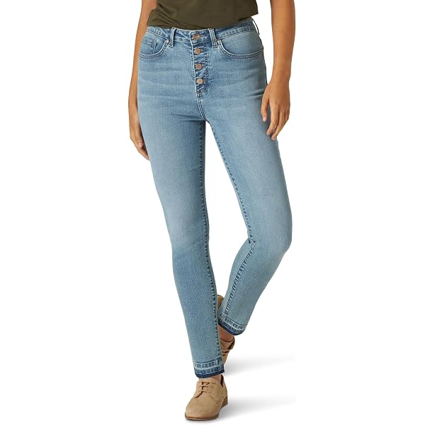 Lee Women's Slim Fit High-Rise Skinny Jeans – Button Fly & Raw Hem Style