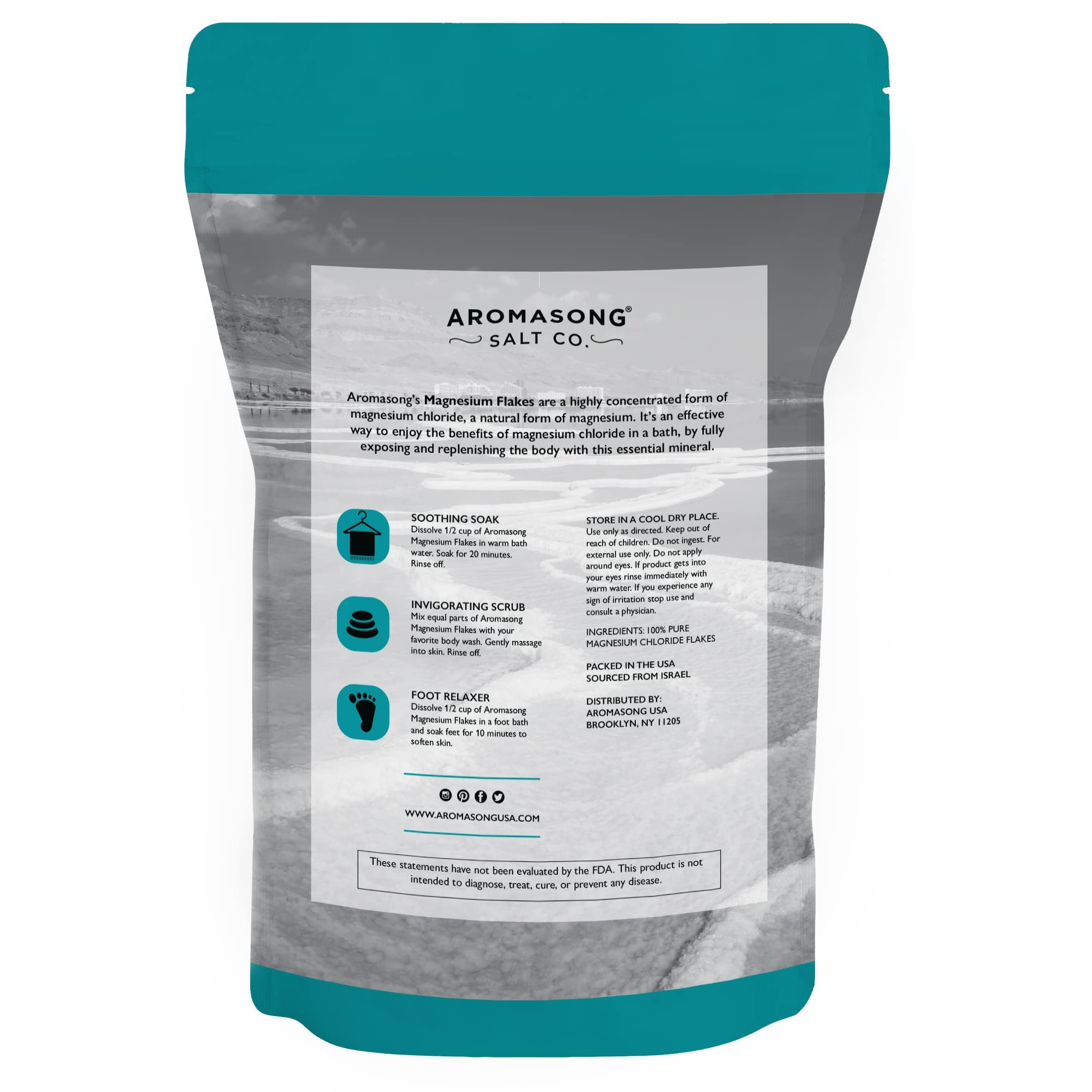 Aromasong Magnesium Flakes for Bath from The Dead Sea- 12 LB Resealable Pack Magnesium Chloride Flakes -Organic Bath Salt Muscle Relaxing Mineral Soak (Packaging May Vary)