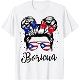 Puerto Rico Hispanic Heritage Messy Bun Puerto Rican Women T-Shirt
