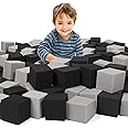 ZMCYER Foam Pit Cubes Blocks - 48PCS Sponge Form Cubes for Foam Ball Pits, Gymnastics, Freerunning and Parkour Courses, Skateboard Parks, BMX, Trampoline Arenas-Grey and Black(5" x 5" x 5")