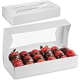 MT Products White Chocolate Covered Strawberry Boxes 12.5" x 5.5" x 2.25" - Bakery Boxes with Window - Pack of 15